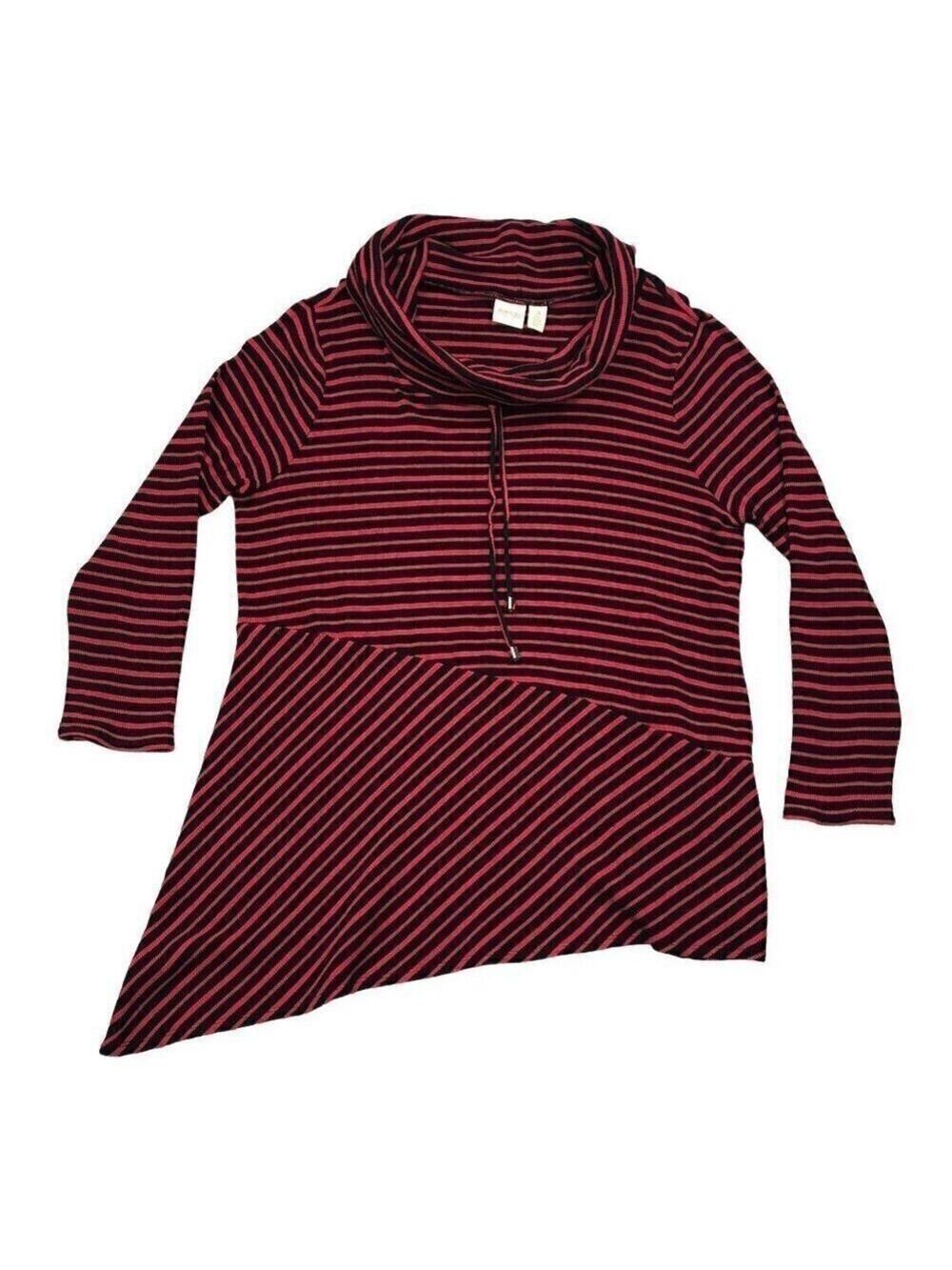 Chico's Zenergy Red and Black Striped Cowl Neck Sweater Size 3X